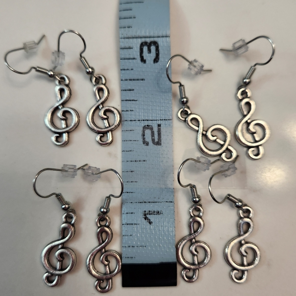 4 Pair G Treble Clef Earrings Music Musician Gift